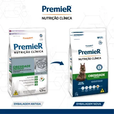 Nova embalagem Racao Premier Nutricao Clinica Obesidade Gatos Adultos